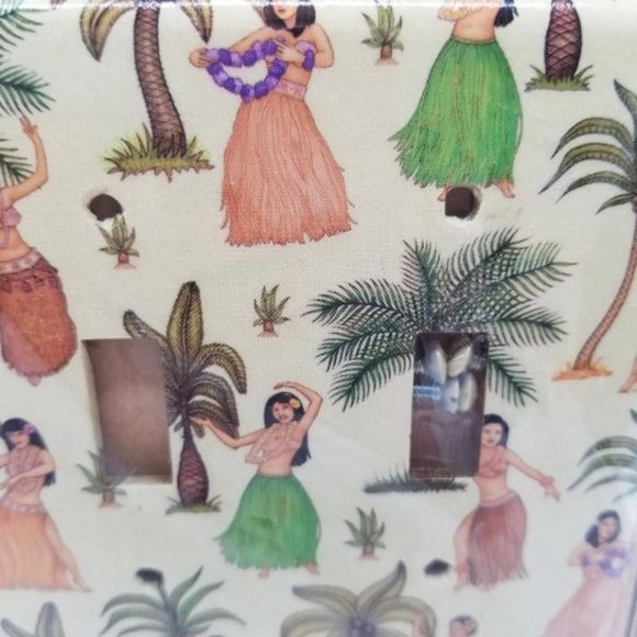 Hawaiian Hula Girls Palm Trees Double Switch Plate Cover Sealed Tropical Decor - Picture 2 of 4